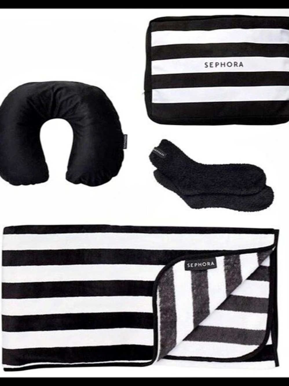 SEPHORA Striped Travel Set in Black & White NWT